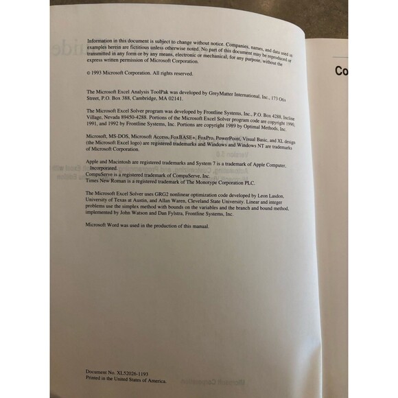 Microsoft Excel & Query Visual Basic User's Guide Version 5.0 Government Use ‘93 - Picture 3 of 3